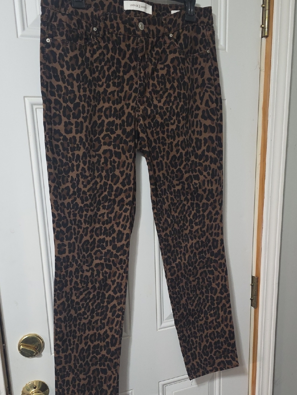 Vintage America Leopard Print Slim Pants - Brown and Black